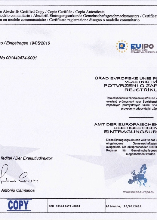 EUIPO Certifikát potvrzení zápisu - trám