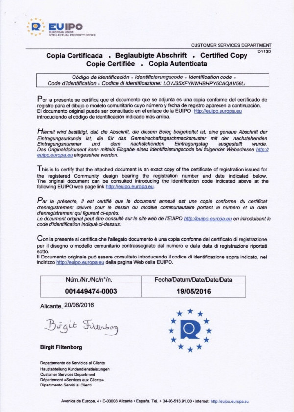 EUIPO Certifikát - zakotvení