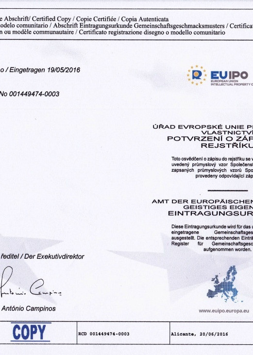 EUIPO Certifikát potvrzení zápisu - zakotvení